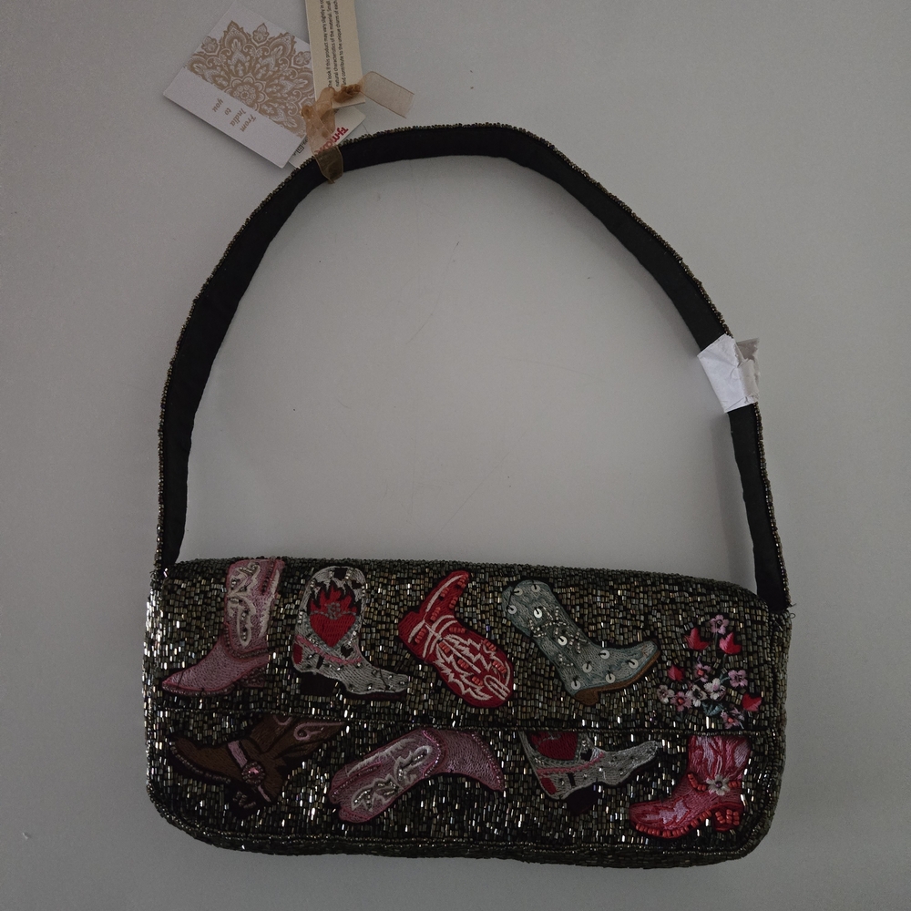 Beaded Cowboy Boots Shoulder Bag
